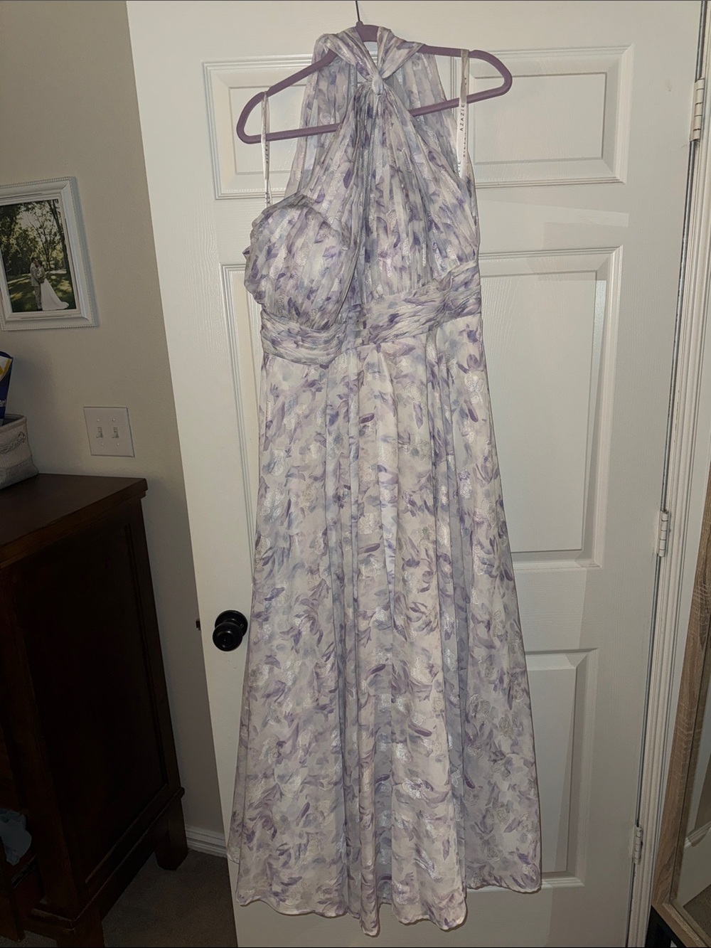 Lavender Floral Halter Evening Gown